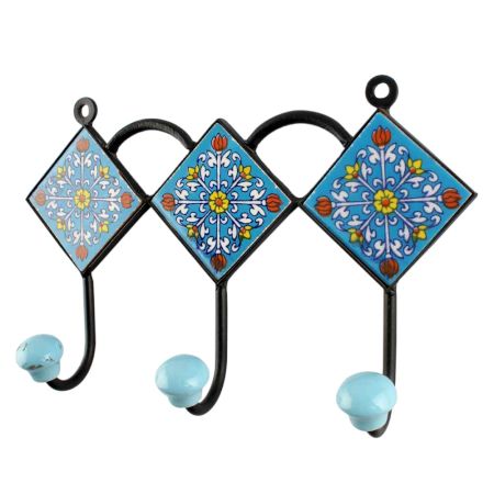 Turquoise Floral Ceramic Tile Wall Hook Online